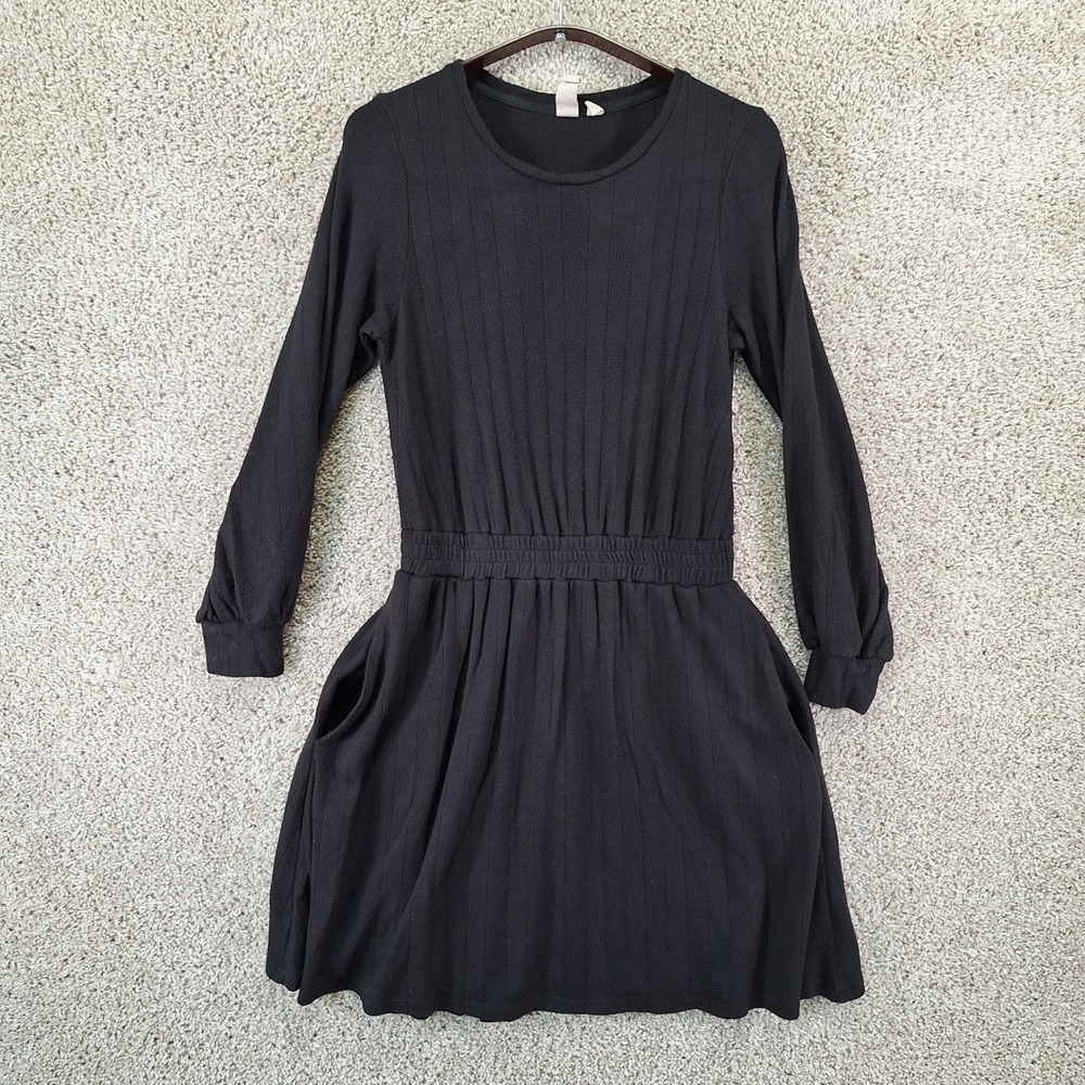 Dolan Left Coast Dress Womens Petite XS Black Long Sleeve Ribbed Mini Pockets